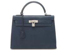 HERMES エルメス ハンドバッグ ケリー32 ブルー/シルバー金具 シェーブルコロマンデル 外縫い □I刻印(2005年頃)【472】YY