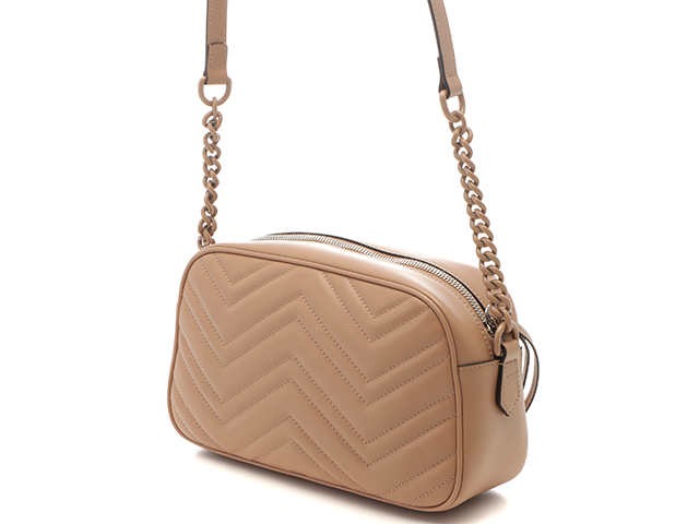 GUCCI グッチ GGマーモントスモールカメラバッグ ベージュ レザー