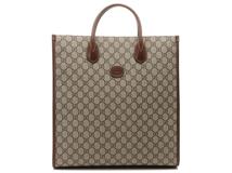 GUCCI グッチ インターロッキングG ミディアム トートバッグ ベージュ ダークブラウン GGスプリーム コーティングキャンバス レザー【473】