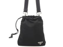PRADA プラダ ドローストリング ショルダーバッグ ブラック ナイロン レザー【473】