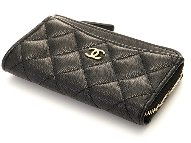 CHANEL　シャネル　マトラッセ　ジップ　カードケース　ブラック　GP金具　キャビアスキン　AP3179【433】2148103885099