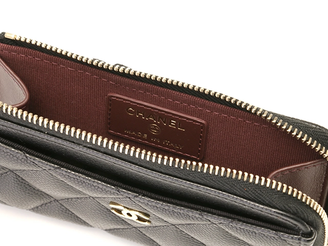 CHANEL　シャネル　マトラッセ　ジップ　カードケース　ブラック　GP金具　キャビアスキン　AP3179【433】2148103885099