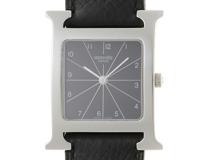 HERMES　エルメス　Hウォッチ　腕時計　HH1.510　SS/革ベルト　ブラック文字盤　2148103885426 【437】
