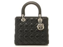 DIOR ディオール ハンドバッグ カナージュレディディオールハンドバッグ ミディアム ブラック/シルバー金具 ラムスキン 【472】YY