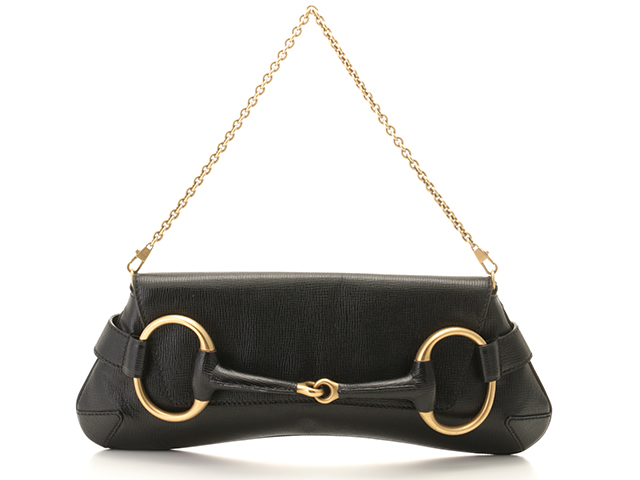 【美品】GUCCI グッチ　ショルダーバッグ　レザー　ブラック×ゴールド　613 GUCCI グッチ ショルダーバッグ ホースビット チェーンショルダー