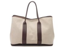HERMES エルメス トートバッグ ガーデンGM ナチュラル/ダークブラウン/シルバー金具 キャンバス/カーフ 【472】YY