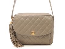 CHANEL シャネル ココボールタッセル マトラッセショルダーバッグ ベージュ/ゴールド金具 ラムスキン【472】YY