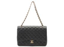 CHANEL シャネル デカマトラッセＷフラップ33Ｗチェーンショルダーバッグ ブラック/ゴールド金具 キャビア【472】YY