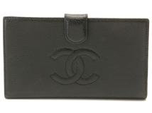 CHANEL　シャネル　ココマーク 二つ折りがま口長財布 ブラック/GP キャビア【431】2148103888526