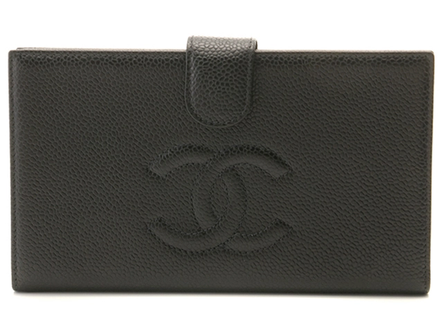 CHANEL シャネル ココマーク 二つ折がま口長財布 ブラック GP キャビア  