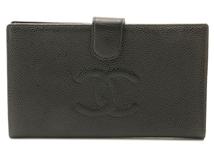 CHANEL　シャネル　デカココマーク　二つ折りがま口長財布 ブラック/GP キャビアスキン　【471】　Y
