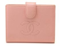 CHANEL シャネル 財布/二つ折り財布 ココマーク 二つ折がま口財布 ピンク/ゴールド金具 キャビア【472】YY