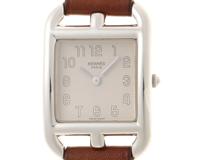 HERMES エルメス ケープコッド Ｗトゥール SV925 シルバー SS ステンレススチール レザーベルト シルバー文字盤 クォーツ 【460】2148103889332