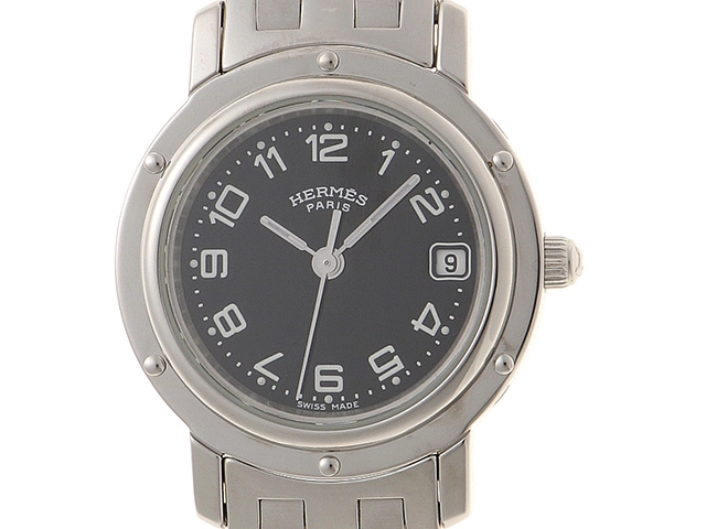HERMES エルメス クリッパー CL4.210 ブラック文字盤 ステンレス