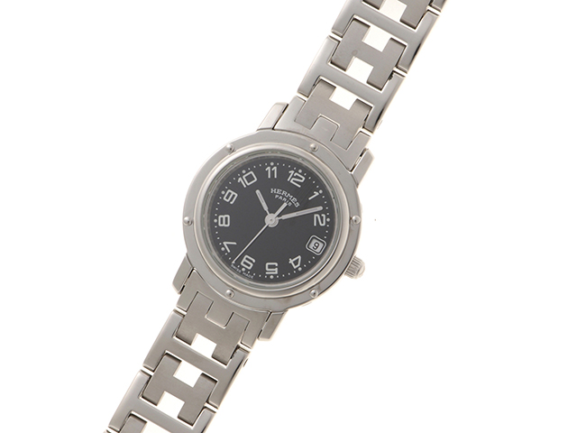 HERMES エルメス クリッパー CL4.210 ブラック文字盤 ステンレス