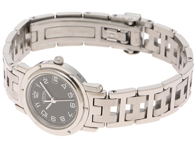 HERMES エルメス クリッパー CL4.210 ブラック文字盤 ステンレス
