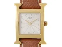 HERMES エルメス Hウォッチ HH1.201 シルバー文字盤 ゴールド