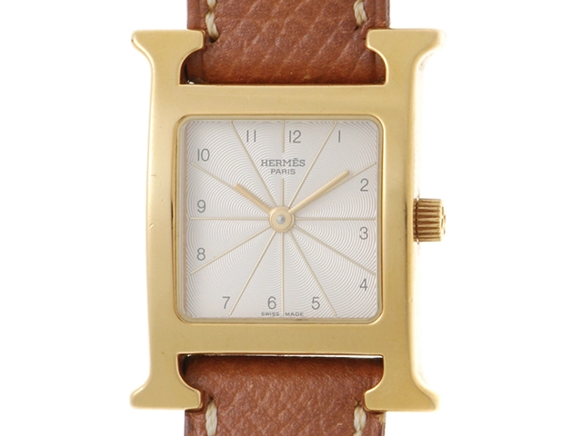 エルメスHゴールド ブラウンレザー 時計 新品)HERMES エルメス Hウォッチ 036732WW00 Hウォッチ ゴールド