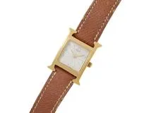 343 HERMES Hウォッチ　箱付き　ゴールド　レディース　HH1.201 エルメス HERMES Hウォッチ 腕時計 GP HH1.201 レディース 中古