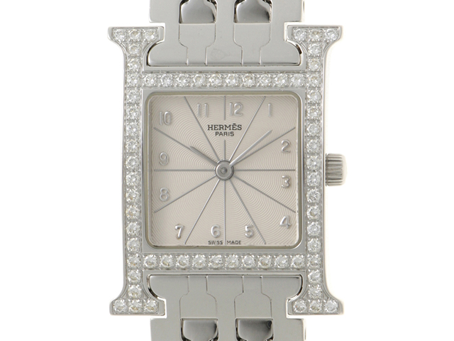 美品☆エルメス時計　Hシルバー エルメス HERMES Hウォッチ ダイヤ HH1.234 ホワイト×シルバー