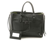 BALENCIAGA バレンシアガ トートバッグ ペーパーミニ ブラック/ライトグリーン レザー 370926【472】YY