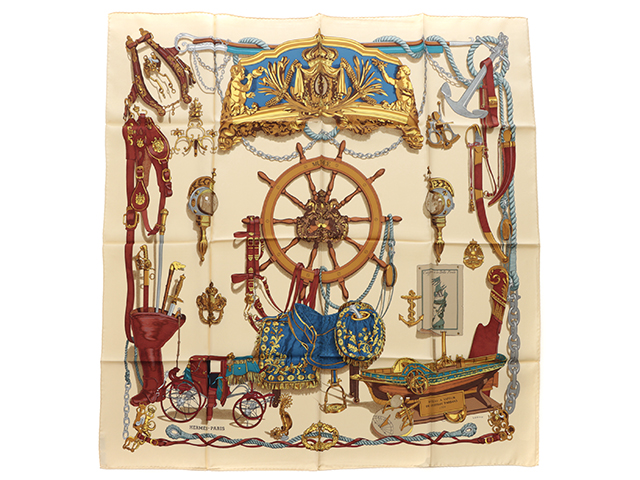 HERMES エルメス スカーフ カレ90 MUSEE ベージュ/ブラウン