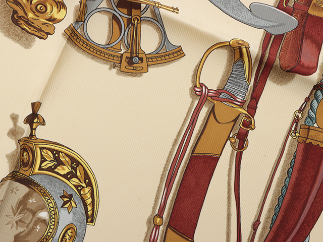 HERMES エルメス スカーフ カレ90 MUSEE ベージュ/ブラウン