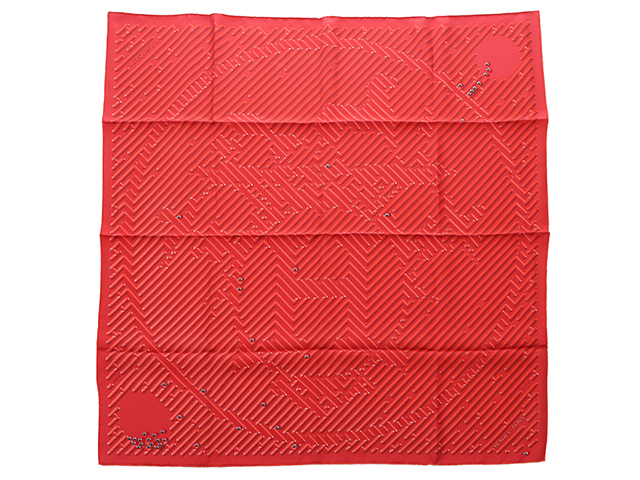 HERMES エルメス スカーフ カレ90 PARCOURS D'H レッド シルク【472