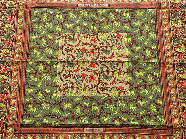 HERMES エルメスカレ90 CHASSE EN INDE 美品 HERMES エルメス カレ90 インドの狩猟 CHASSE EN INDE