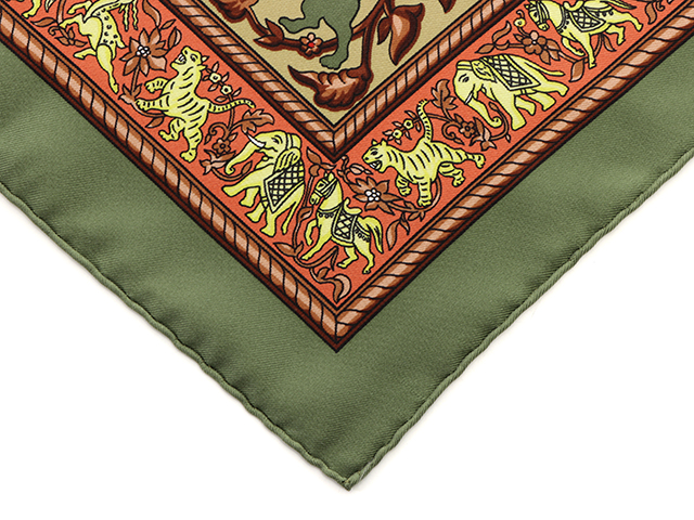 HERMES エルメス スカーフ カレ90 CHASSE EN INDE グリーン