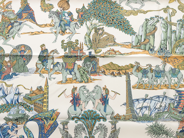 HERMES エルメス スカーフ カレ90 AU FIL DE LA SOLE ホワイト