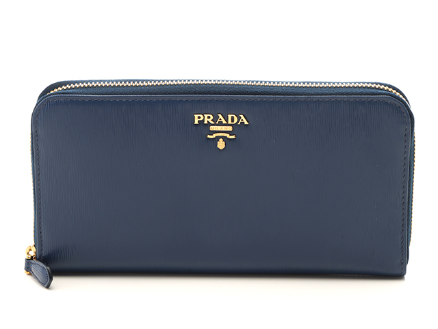 PRADA プラダ 長財布 ラウンド ブルー レザー アウトレット店舗購入品