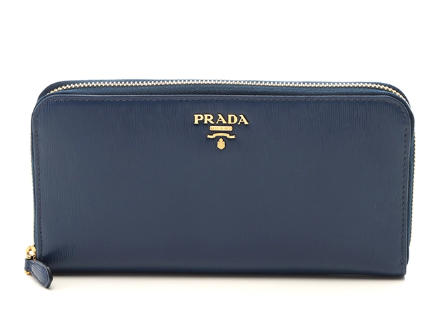 PRADA プラダ 長財布 ラウンド ブルー レザー アウトレット店舗購入品