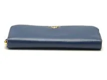PRADA プラダ 長財布 ラウンド ブルー レザー アウトレット店舗購入品