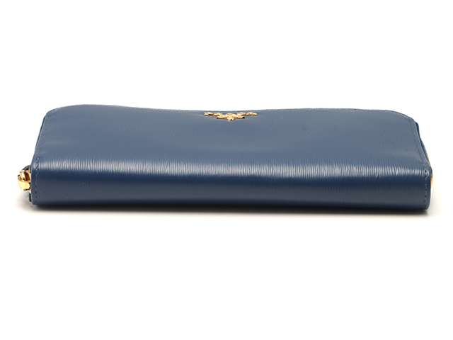 PRADA プラダ 長財布 ラウンド ブルー レザー アウトレット店舗購入品