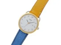 HERMES ホワイトレザー クォーツ時計 HERMES エルメス 時計 アルソー クォーツ ホワイト GP/革