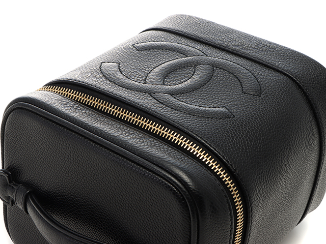 国内発送シャネル 縦型 バニティ キャビア CHANEL シャネル ココマーク 縦型バニティ ブラック GP キャビア