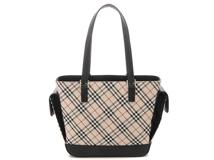 BURBERRY　バーバリー　チェック ハンドバッグ　ベージュ　ブラック　キャンバス　レザー【471】2148103896644
