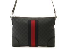 GUCCI　グッチ　GGスプリーム　2wayバッグ　ショルダー　グレー　ブラック　PVC　レザー　474139　2148103896798【208】