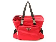 bori PRADA サフィアーノレザー バッグ レッド　ブリーフケース PRADA 極 美品 希少品 プラダ 三角ロゴ 金具 サフィアーノ