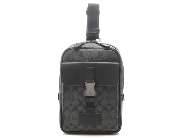 【美品】コーチ キャリーバッグ シグネチャー PVC レザー ブラック グレー COACH コーチ シグネチャー トラックパック グレー ブラック PVC