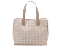CHANEL シャネル ニュートラベルライントートMM ベージュ/ゴールド金具 ナイロン/カーフ A15991【472】YY
