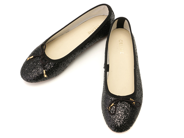 CELINE セリーヌ グリッターバレエシューズ レディース39 ブラック