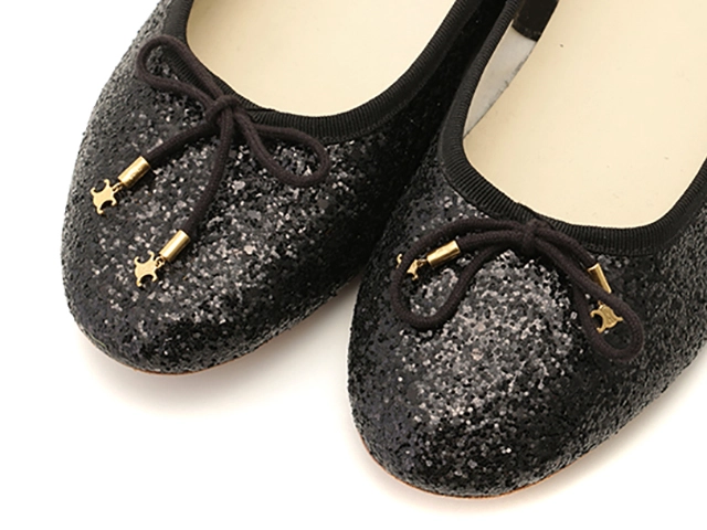 CELINE　セリーヌ　グリッターバレエシューズ　レディース39　ブラック　ファブリック　2148103897542　【432】