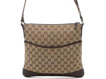 GUCCI　グッチ　GG　ワンショルダー　ダークブラウン　ベージュ　キャンバス　レザー　145857　2148103897610【208】