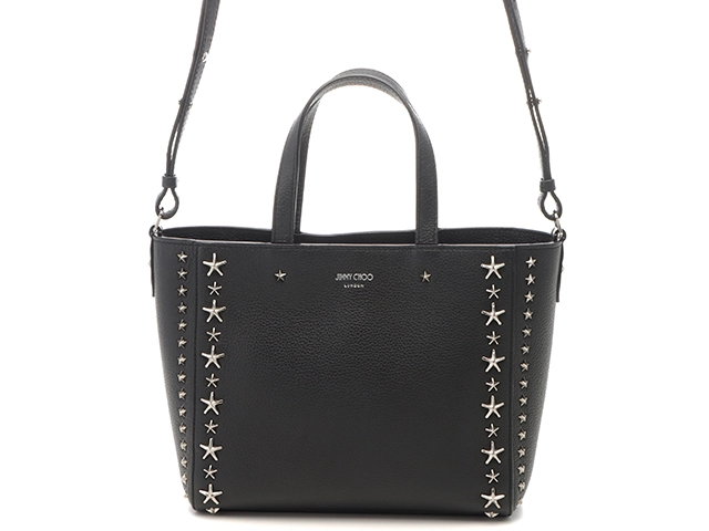 美品 ジミーチュウ ハンドバッグ 2way スタースタッズ レザー ブラック 黒 JIMMY CHOO ジミーチュウ スタースタッズ 2WAYバッグ バッグ