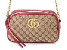 GUCCI　グッチ　ダブルG　ショルダーバッグ　447632　ベージュ/レッド　キャンバス/レザー【433】2148103898150