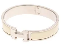 エルメス　クリッククラック　ホワイト×ゴールド金具 エルメスクリッククラック バングル 白 ゴールド金具 ユニ