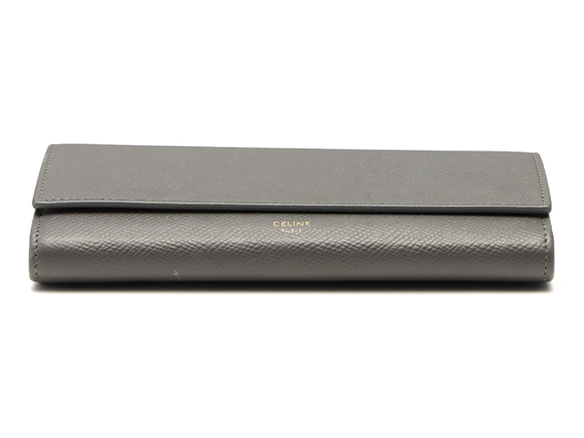 CELINE　セリーヌ　ロングフラップウォレット　二つ折り長財布　グレー　レザー　2148103898327【208】