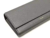 CELINE　セリーヌ　ロングフラップウォレット　二つ折り長財布　グレー　レザー　2148103898327【208】